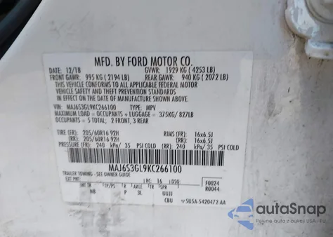 2019 Ford Ecosport Se из США, поврежденный, VIN MAJ6S3GL9KC266100